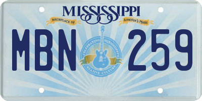 MS license plate MBN259