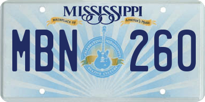 MS license plate MBN260