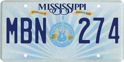 MS license plate MBN274