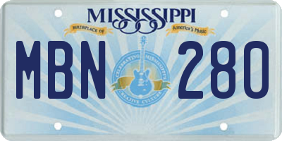 MS license plate MBN280