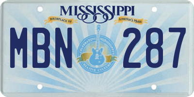 MS license plate MBN287