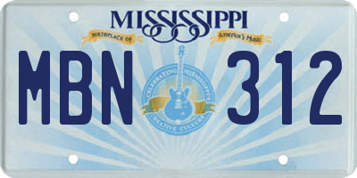 MS license plate MBN312