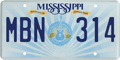 MS license plate MBN314