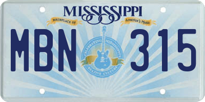 MS license plate MBN315