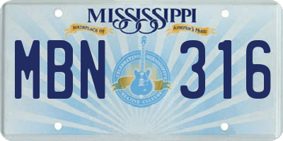 MS license plate MBN316
