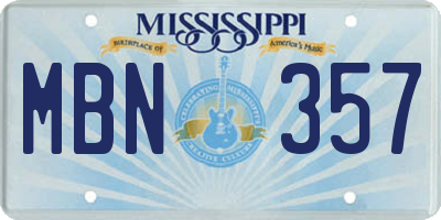 MS license plate MBN357
