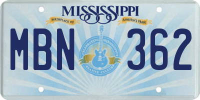 MS license plate MBN362