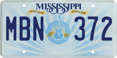 MS license plate MBN372