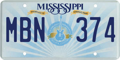 MS license plate MBN374