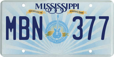 MS license plate MBN377