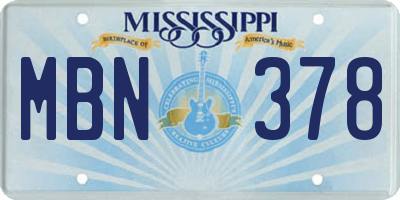 MS license plate MBN378