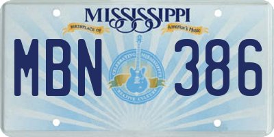 MS license plate MBN386