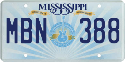 MS license plate MBN388