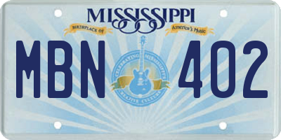 MS license plate MBN402