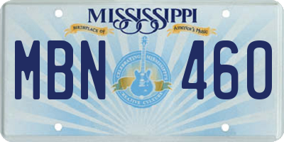 MS license plate MBN460
