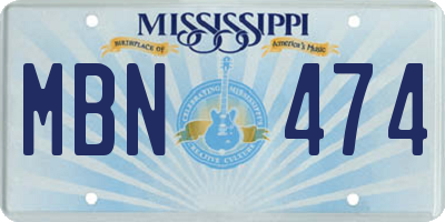 MS license plate MBN474