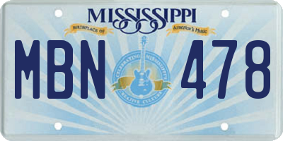 MS license plate MBN478