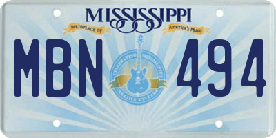 MS license plate MBN494