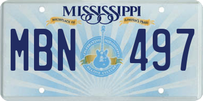MS license plate MBN497