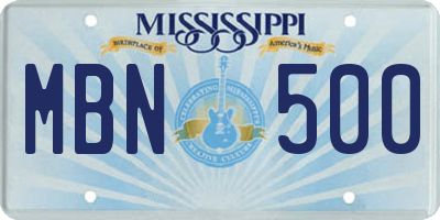 MS license plate MBN500