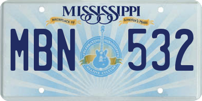 MS license plate MBN532