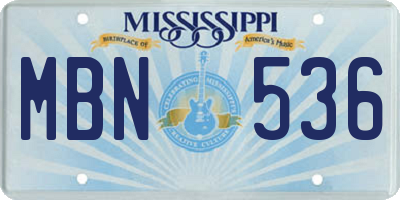 MS license plate MBN536