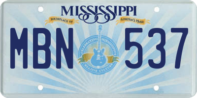 MS license plate MBN537