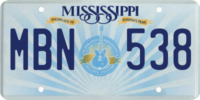 MS license plate MBN538