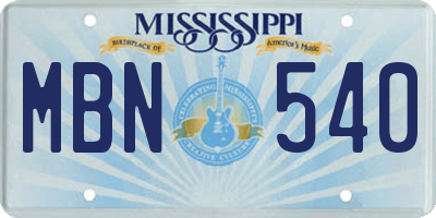 MS license plate MBN540