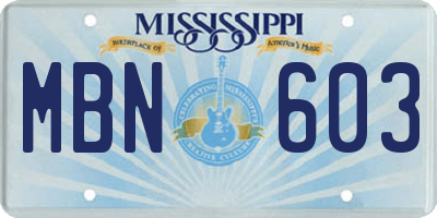 MS license plate MBN603