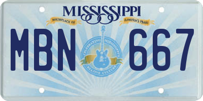 MS license plate MBN667