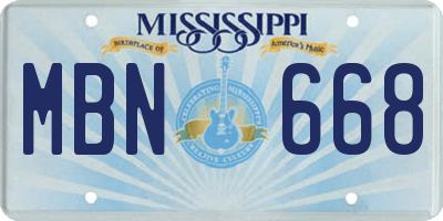 MS license plate MBN668