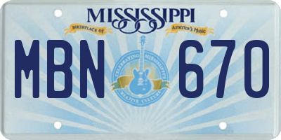 MS license plate MBN670