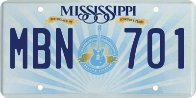 MS license plate MBN701