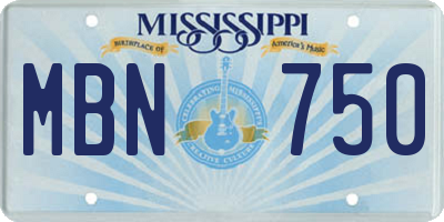 MS license plate MBN750
