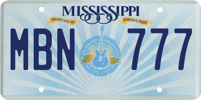 MS license plate MBN777