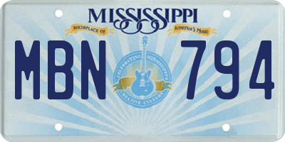 MS license plate MBN794
