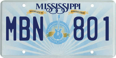 MS license plate MBN801