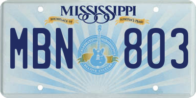 MS license plate MBN803