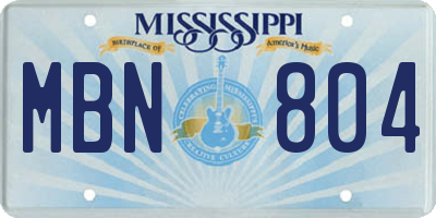 MS license plate MBN804
