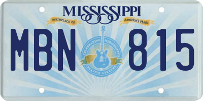 MS license plate MBN815