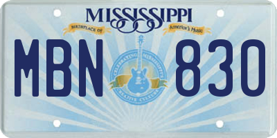 MS license plate MBN830