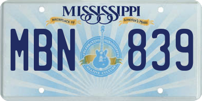 MS license plate MBN839