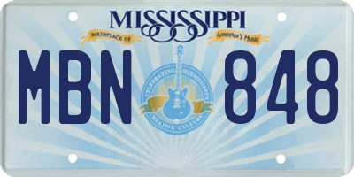 MS license plate MBN848