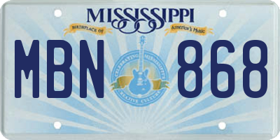 MS license plate MBN868