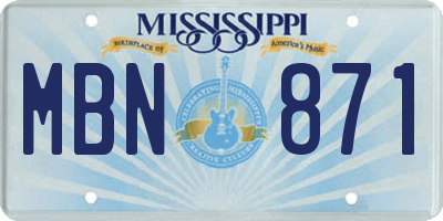 MS license plate MBN871