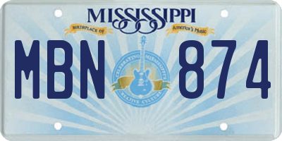 MS license plate MBN874