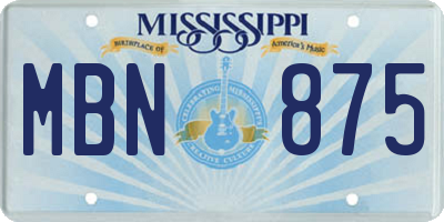 MS license plate MBN875