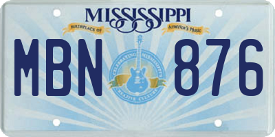 MS license plate MBN876