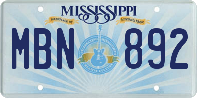 MS license plate MBN892